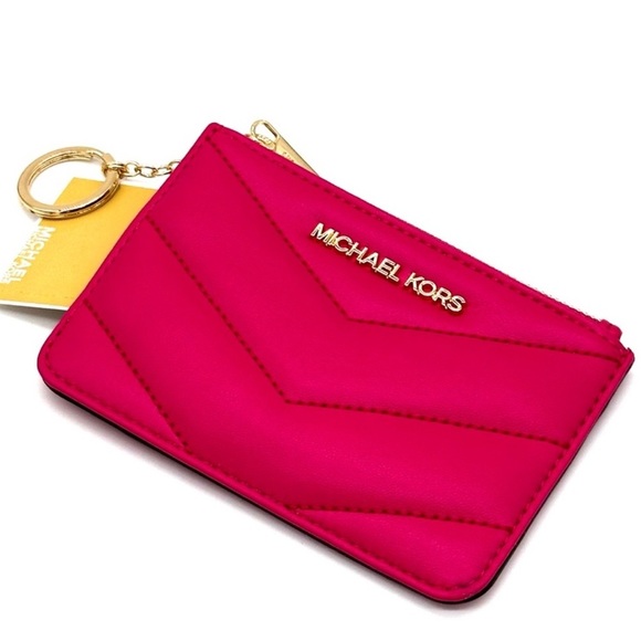 Michael Kors Jet Set Travel Small Top Zip Coin Pouch w ID Holder Electric Pink - Picture 1 of 8